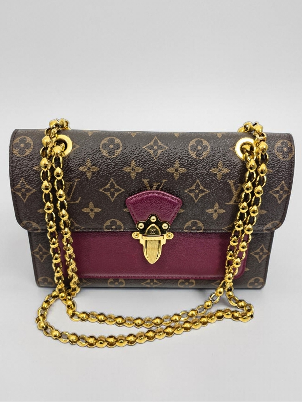 Louis Vuitton Victoire Monogram Chain Flap Bag Burgundy Purple Crossbody Bag - Picture 14 of 17